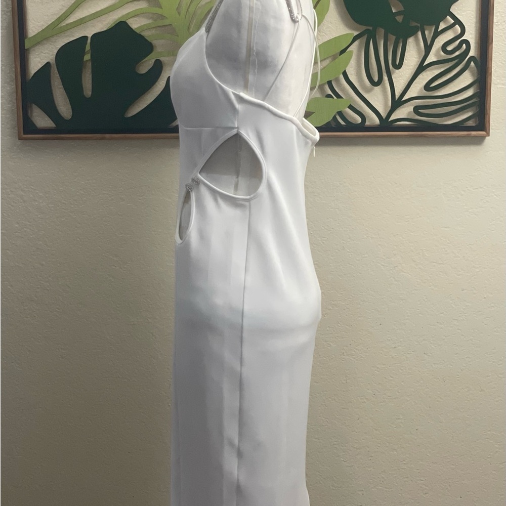 ASOS DESIGN diamante strap cut out midi dress in white - Picture 9 of 11